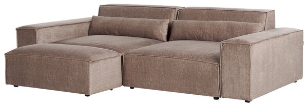 2-miestna modulárna pohovka s taburetom hnedá látkové čalúnenie nohy zo syntetického materiálu minimalistický moderný štýl