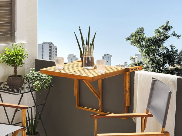 Skladací stolík na balkón svetlý drevený akáciové drevo 60 x 55 cm záhrada terasa