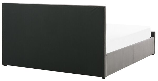 Posteľ s úložným priestorom sivá zamat 180 x 200 cm prešívané čalúnenie s čelom lamelový rošt moderný štýl spálňa