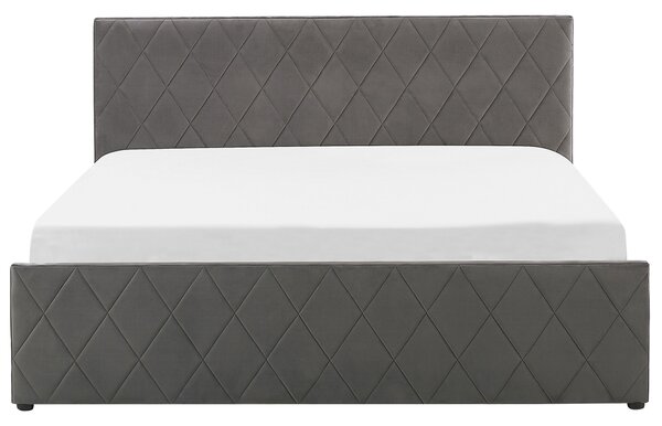 Posteľ s úložným priestorom sivá zamat 180 x 200 cm prešívané čalúnenie s čelom lamelový rošt moderný štýl spálňa