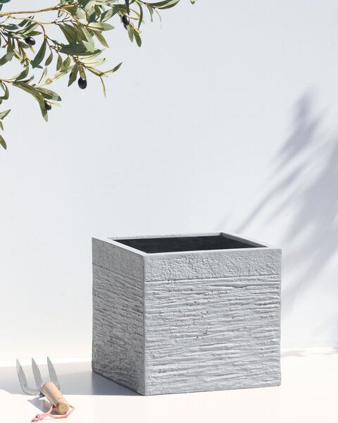 Kvetináč biely zmes hliny a vlákien 30 x 30 x 28 cm štvorcový tvar odolný voči UV žiareniu moderný štýl interiér exteriér záhrada