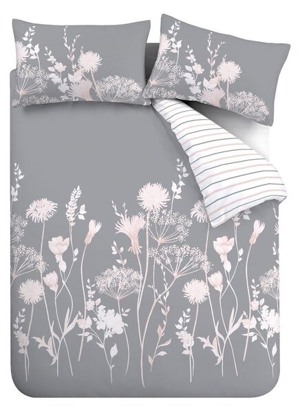 Sivé obliečky na jednolôžko 135x200 cm Meadowsweet Floral – Catherine Lansfield