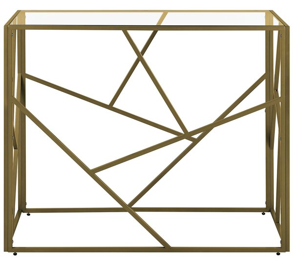 Konzolový stolík zlatý kovový rám sklenená vrchná doska 85 x 100 x 40 cm geometrický dizajn glamour štýl obývačka