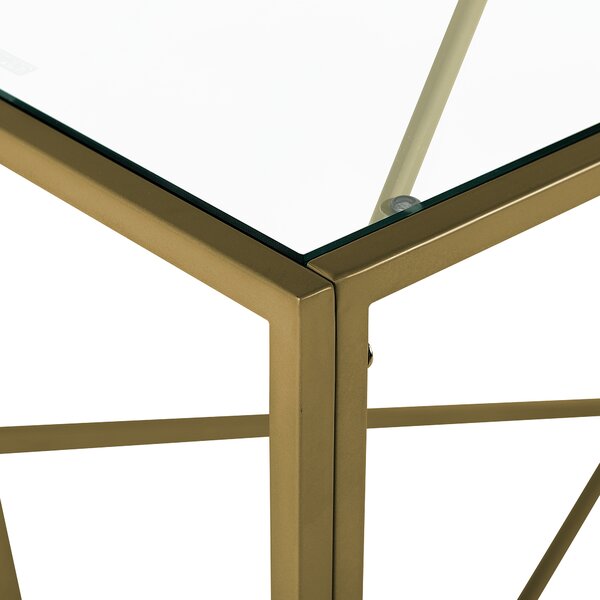 Konzolový stolík zlatý kovový rám sklenená vrchná doska 85 x 100 x 40 cm geometrický dizajn glamour štýl obývačka