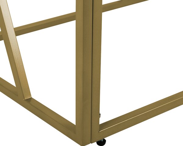 Konzolový stolík zlatý kovový rám sklenená vrchná doska 85 x 100 x 40 cm geometrický dizajn glamour štýl obývačka