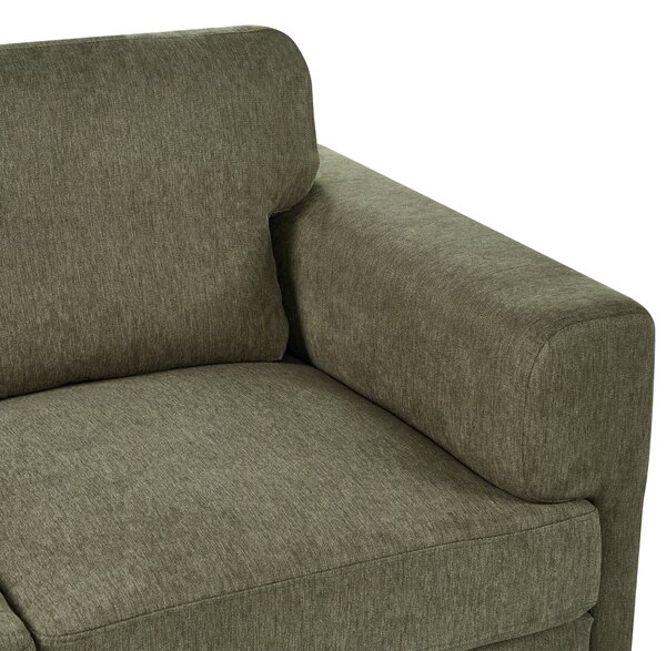 2-miestna pohovka zelené látkové čalúnenie železné nohy minimalistický štýl mid century modern