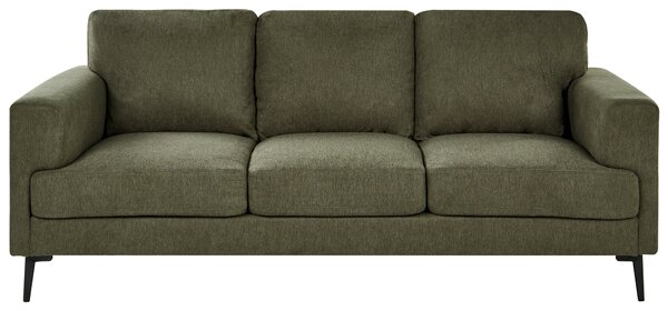 3-miestna pohovka zelené látkové čalúnenie železné nohy minimalistický štýl mid century modern