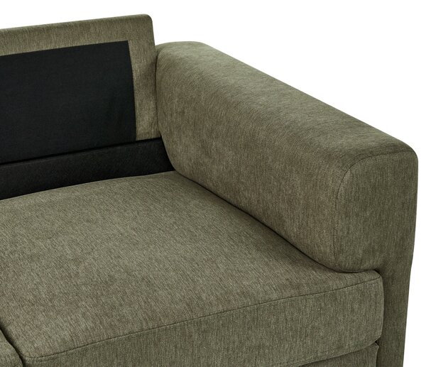 2-miestna pohovka zelené látkové čalúnenie železné nohy minimalistický štýl mid century modern