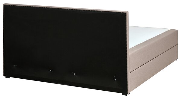 Kontinentálna posteľ sivobéžová látkové čalúnenie 160 x 200 cm s úložným priestorom s matracom a čelom moderný štýl spálňa