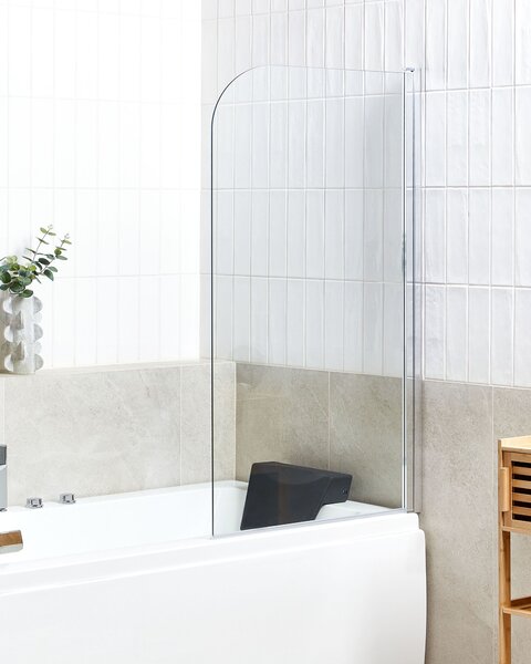 Sprchová zástena na vaňu strieborná priehľadná tvrdené sklo hliník 140 x 80 cm nastaviteľná minimalistický dizajn kúpeľňa