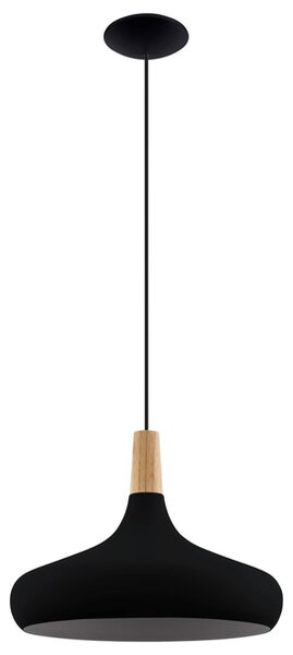 Závesné svietidlo SABINAR čierny kov/svetlé drevo, priemer 40 cm