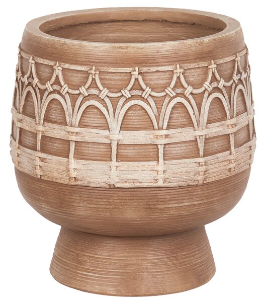 Kvetináč svetlohnedý okrúhly vzorovaný izbový a vonkajší dekoratívny boho črepník na kvety