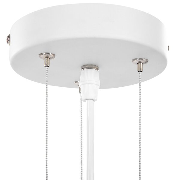 Závesná lampa biela kovová okrúhle tienidlo s hliníkovými lupeňmi visiace svietidlo