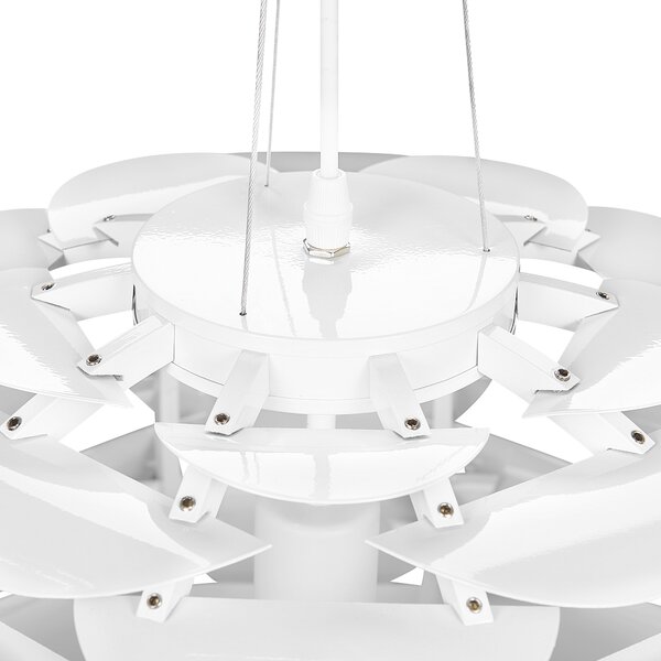 Závesná lampa biela kovová okrúhle tienidlo s hliníkovými lupeňmi visiace svietidlo