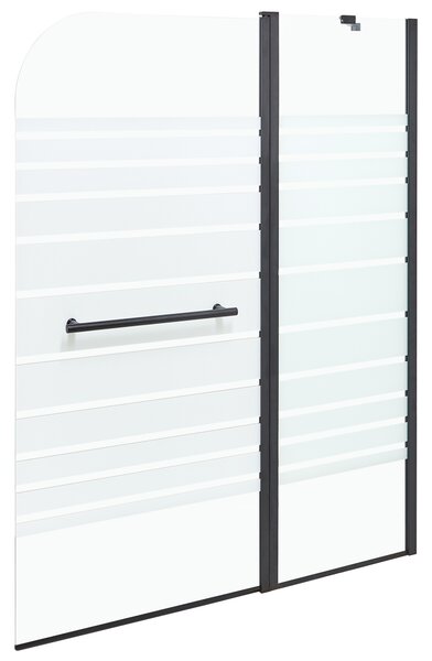 Sprchová zástena na vaňu s dvierkami čierna priehľadná matné tvrdené sklo hliník nehrdzavejúca oceľ 140 x 100 cm minimalistický dizajn