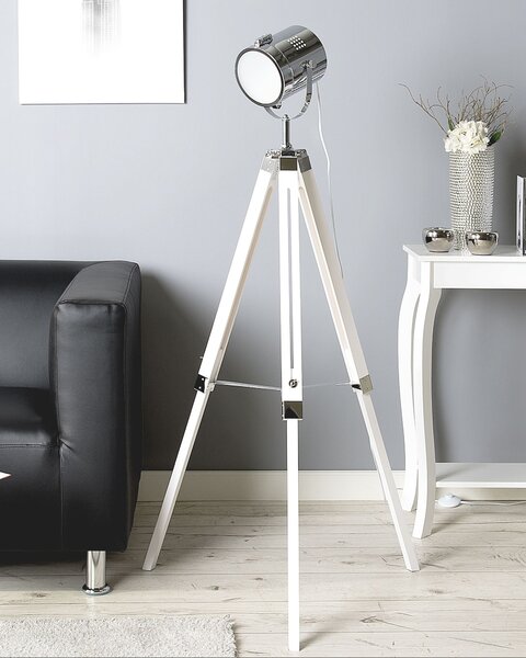Stojaca lampa biela kovová 143 cm s tienidlom statívový stojan industriálny dizajn