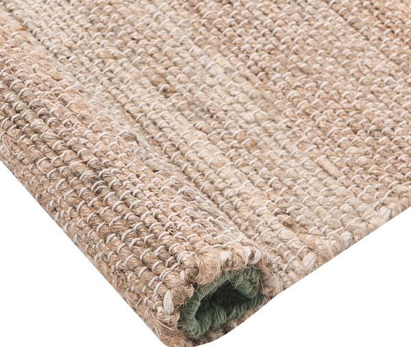 Koberec béžová zelená juta 80 x 300 cm behúň obdĺžnikový pletený rustikálny štýl obývacia izba spálňa
