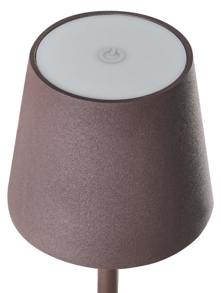 Stolná lampa hnedá hliníková s dotykovým vypínačom nabíjanie cez USB kábel bezdrôtová moderný štýl interiér exteriér