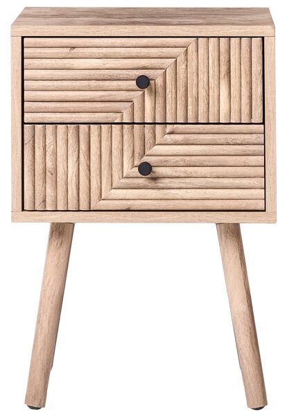 Nočný stolík svetlohnedý MDF materiál nohy z borovicového dreva 2 zásuvky moderný dizajn spálňa