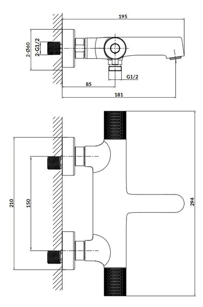 Cersanit Zen, nástenná vaňová batéria, čierna matná, S951-566