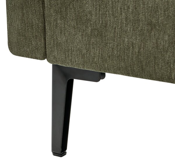 2-miestna pohovka zelené látkové čalúnenie železné nohy minimalistický štýl mid century modern
