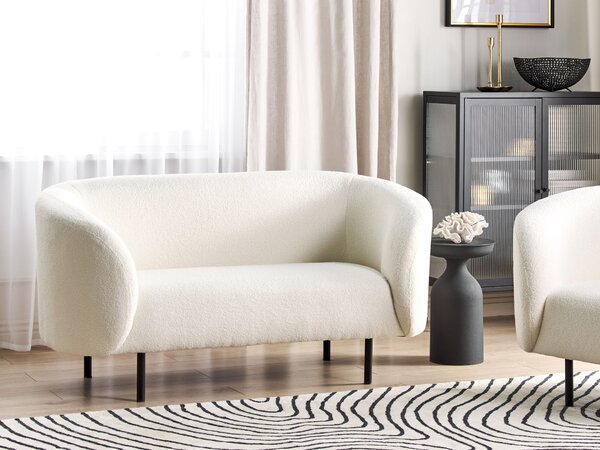 2-miestna pohovka biela buklé čalúnenie čierne nohy zaoblené operadlo retro glamour art deco štýl