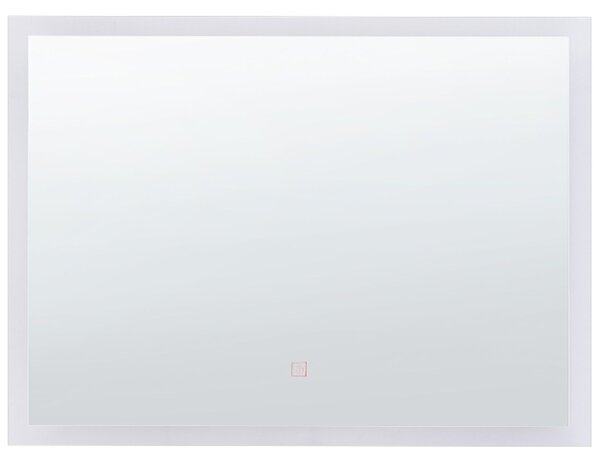 Nástenné zrkadlo strieborná syntetika sklo 80 x 60 cm obdĺžnikový tvar s LED osvetlením moderný štýl kúpeľňa