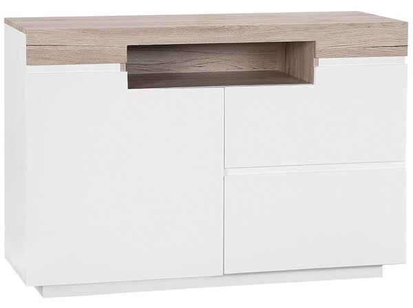 Komoda biela svetlé drevo 75 x 110 x 40 cm úložný priestor 2 zásuvky skrinka polica moderný štýl obývačka spálňa