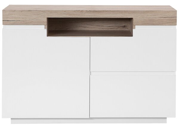 Komoda biela svetlé drevo 75 x 110 x 40 cm úložný priestor 2 zásuvky skrinka polica moderný štýl obývačka spálňa