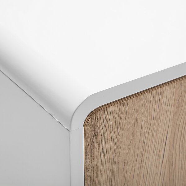 Komoda biela svetlé drevo MDF 76 x 90 x 40 cm nohy z borovicového dreva úložný priestor 2 skrinky s dvierkami moderný štýl obývačka spálňa