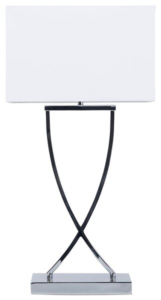 Stolná lampa strieborný kovový podstavec 62 cm biele látkové tienidlo obdĺžniková moderná obývacia izba