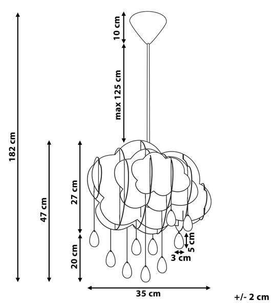 Závesná lampa biela syntetický materiál plexisklo nepravidelný tvar mrak s kvapkami moderný štýl osvetlenie detská izba
