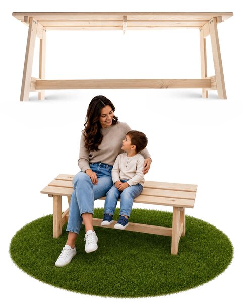 KADAX drevená parková lavička bez operadla 119 cm, masívna lavička na terasu