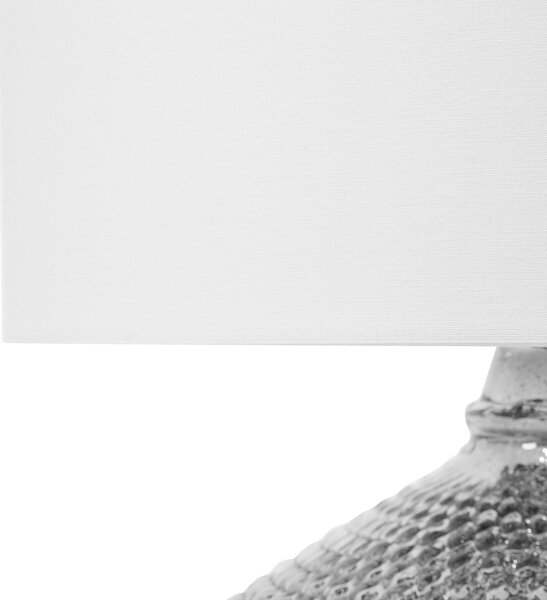 Stolná lampa strieborná sklenený podstavec 55 cm biele látkové tienidlo glamour štýl obývacia izba spálňa