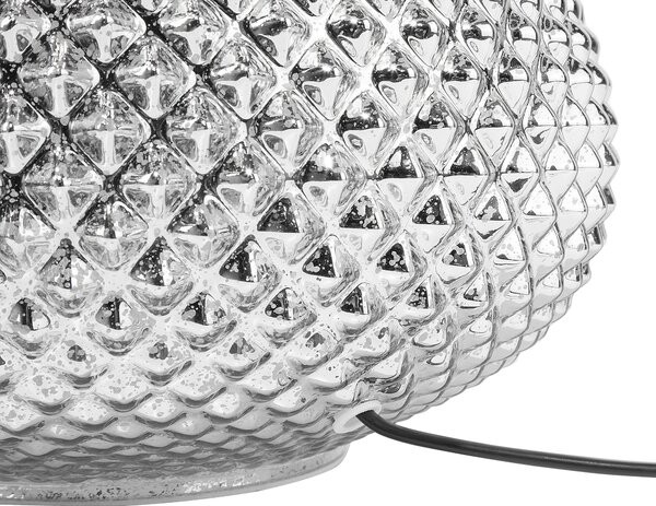 Stolná lampa strieborná sklenený podstavec 55 cm biele látkové tienidlo glamour štýl obývacia izba spálňa