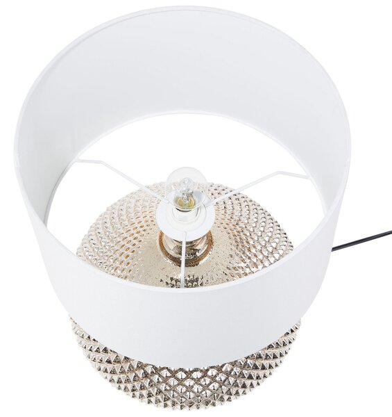 Stolná lampa zlatá sklenený podstavec 55 cm biele látkové tienidlo glamour štýl obývacia izba spálňa