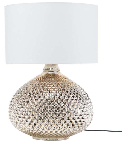 Stolná lampa zlatá sklenený podstavec 55 cm biele látkové tienidlo glamour štýl obývacia izba spálňa
