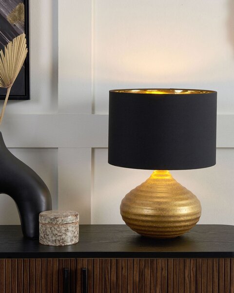 Stolná lampa zlatý keramický podstavec 42 cm látkové tienidlo moderný dizajn