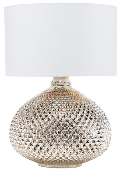 Stolná lampa zlatá sklenený podstavec 55 cm biele látkové tienidlo glamour štýl obývacia izba spálňa