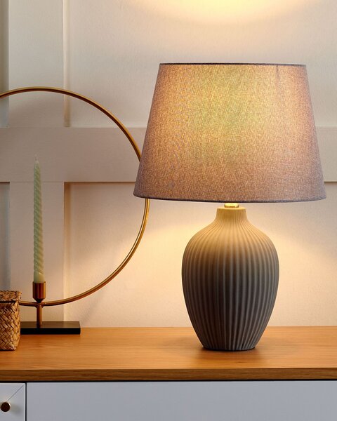 Stolná lampa sivá keramická 52 cm látková tieniacej váza v tvare kábla s vypínačom v retro štýle