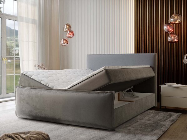 Manželská boxspring posteľ s úložným priestorom Monta 160x200 - svetlosivá