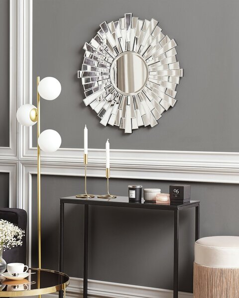 Nástenné zrkadlo strieborné MDF sklo ø 70 cm okrúhly tvar geometrický vzor moderný glamour štýl doplnky dekorácie