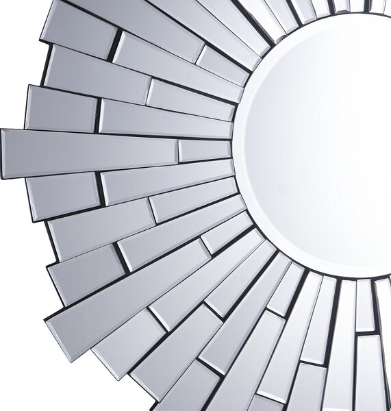 Nástenné zrkadlo strieborné MDF sklo ø 70 cm okrúhly tvar geometrický vzor moderný glamour štýl doplnky dekorácie