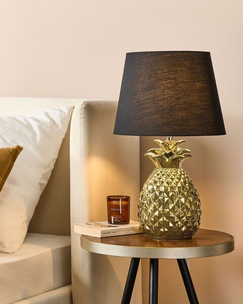 Stolná lampa zlatá čierna 52 cm keramický podstavec v tvare ananásu polyesterové tienidlo eklektický štýl obývačka spálňa