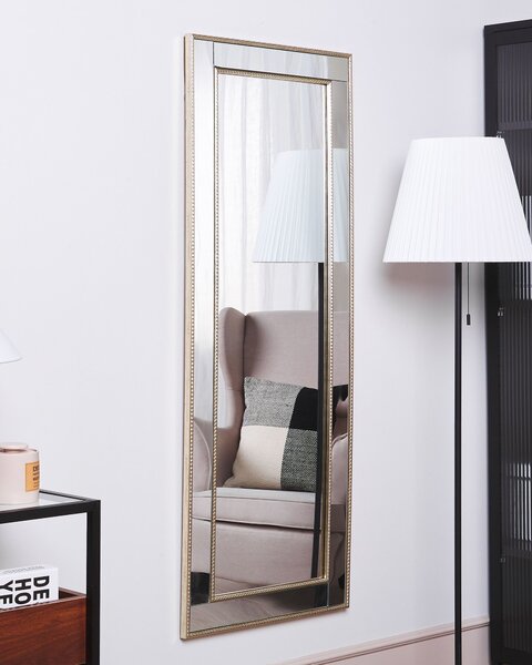 Nástenné zrkadlo strieborné a zlaté obdĺžnikové 50 x 130 cm minimalistický dizajn art deco spálňa obývacia izba