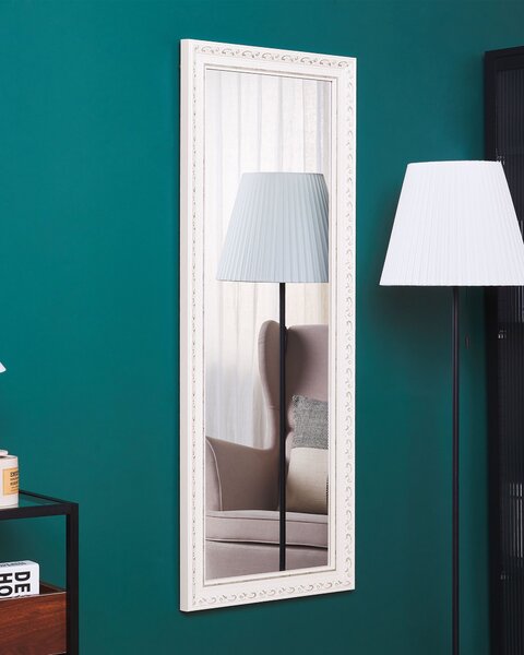 Nástenné zrkadlo krémová biela strieborná syntetický materiál sklo 130 x 50 cm obdĺžnikový tvar moderný vintage štýl obývačka spálňa