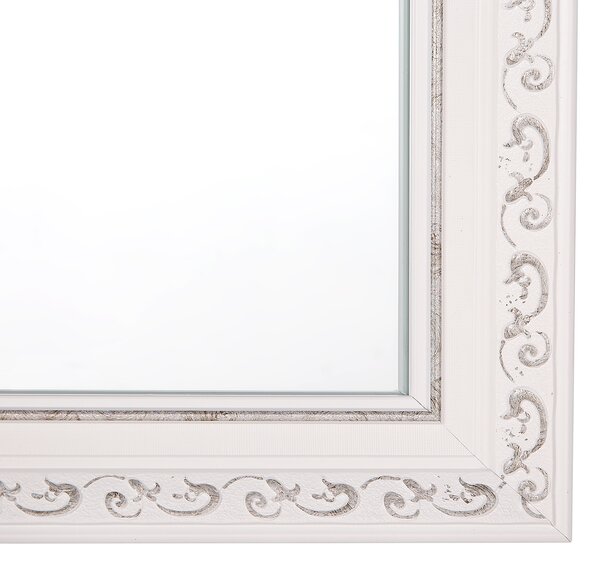 Nástenné zrkadlo krémová biela strieborná syntetický materiál sklo 130 x 50 cm obdĺžnikový tvar moderný vintage štýl obývačka spálňa