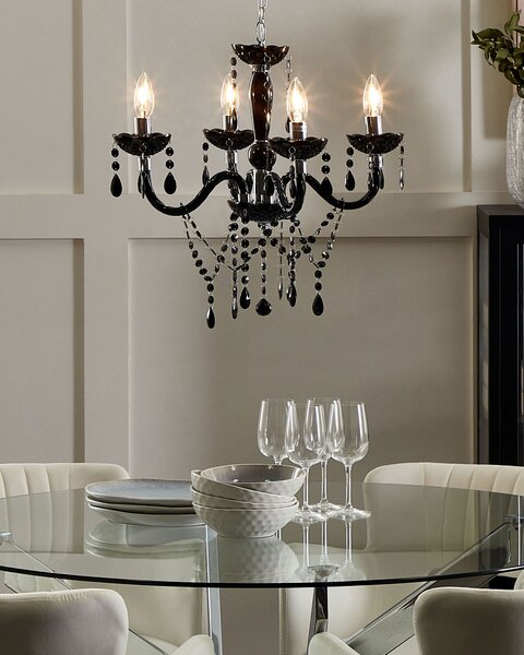 Luster čierny s kryštálmi 155 cm so 4 žiarovkami moderný glamour štýl obývačka jedáleň