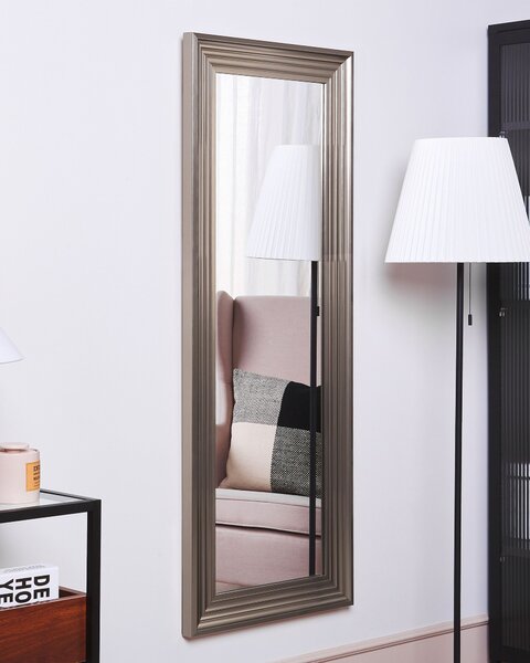 Nástenné závesné zrkadlo strieborné 50 x 130 cm moderné obdĺžnikové s rámom minimalistický dizajn