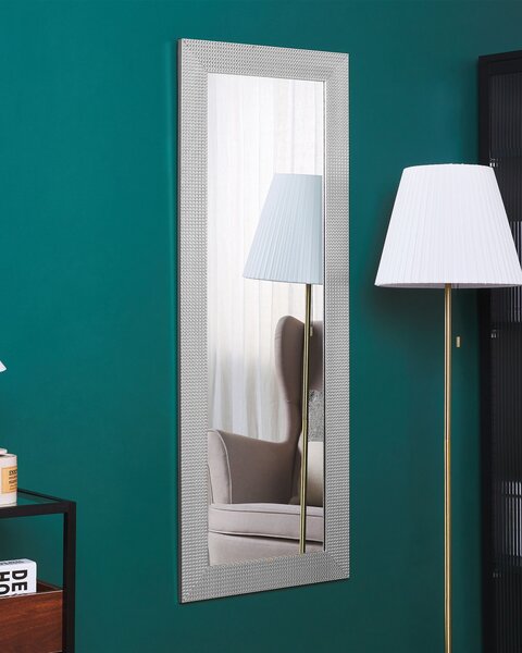 Nástenné zrkadlo obdĺžnikové 50 x 130 cm strieborné moderné s geometrickým vzorom